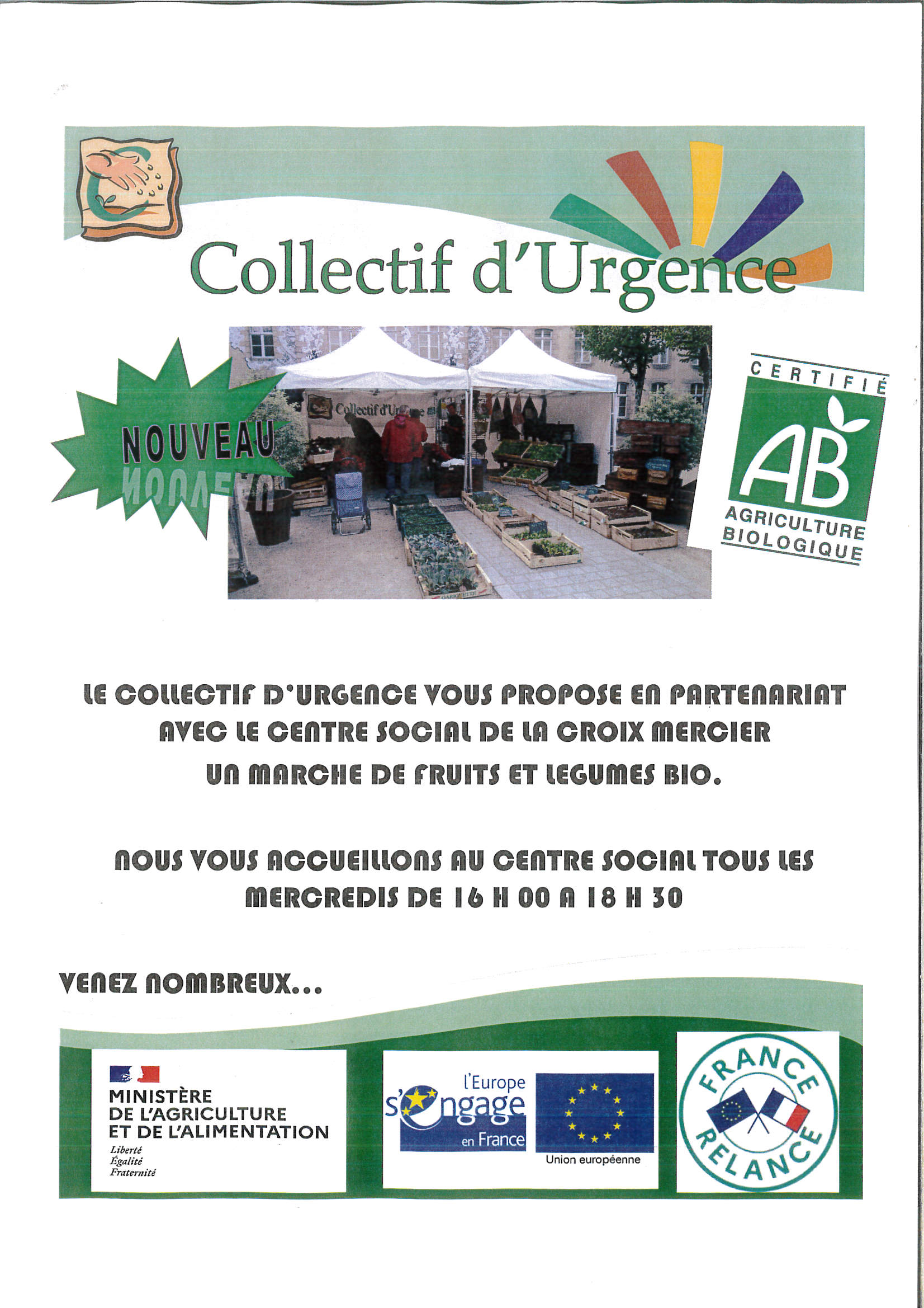 Collectif d'Urgence - Affiche marché Croix Mercier